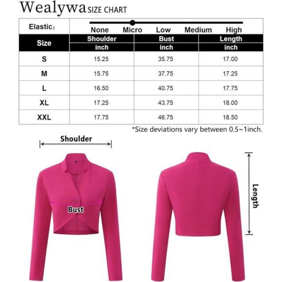Women's Cropped Blazer: Long Sleeve Notched Collar Button Jacket, Lightweight - Picture 8 of 8